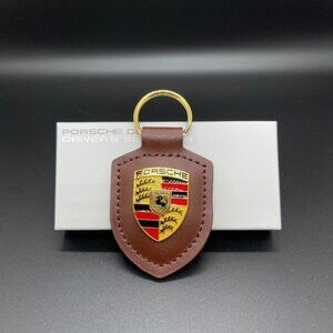 NWT Porsche leather Keyring Keychain in BROWN new with box